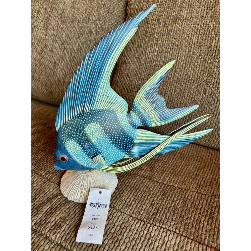Large Vintage Nature Crafts Hand Carved And Painted Wood Fish Sculpture
